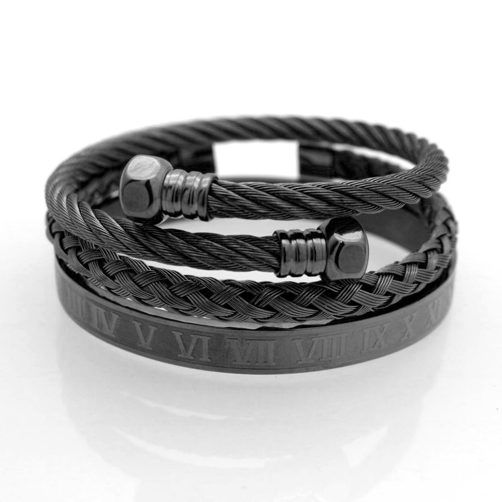New! Silver 3 Piece Royal Roman Bracelets Bangles Adjustable - Picture 9 of 9